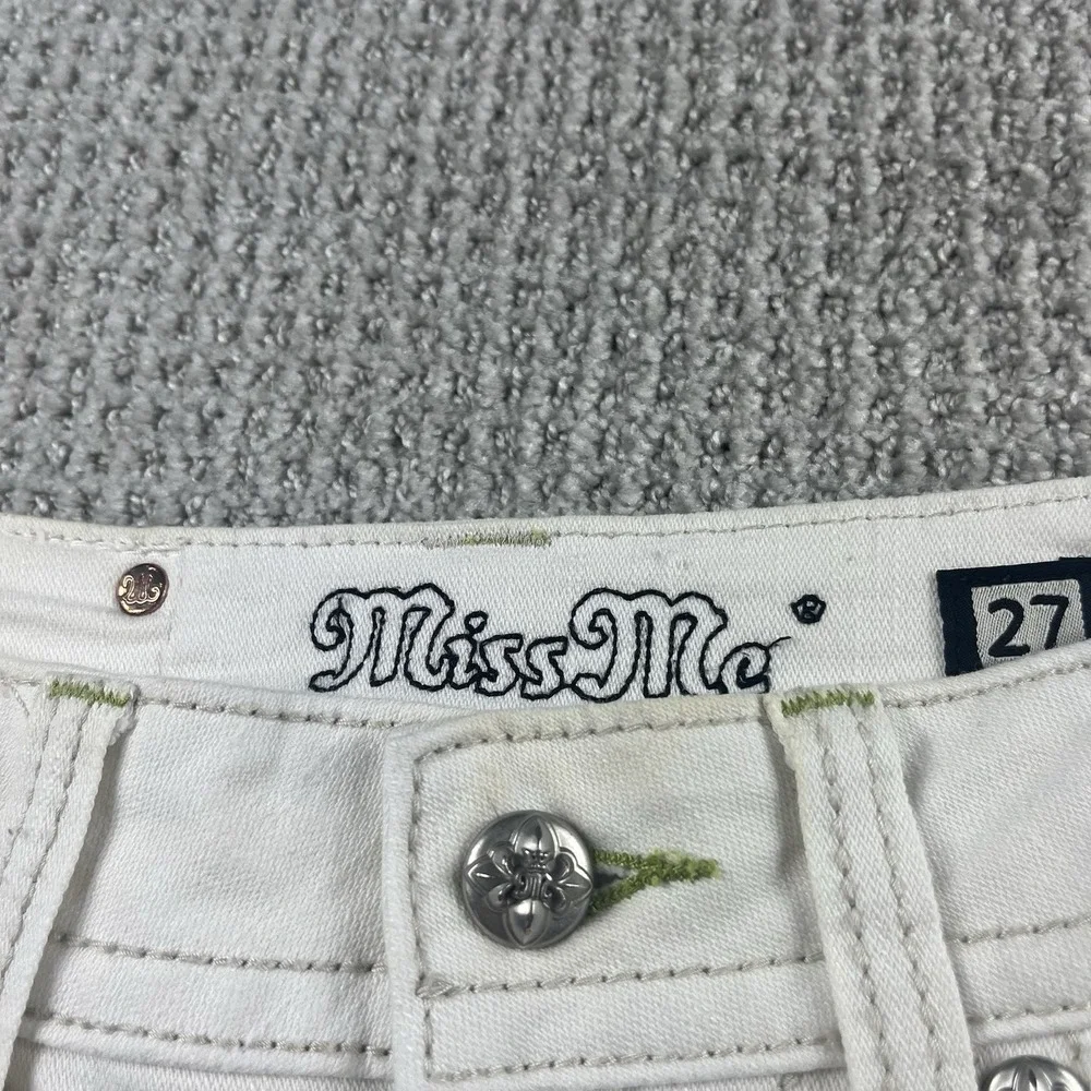 Miss Me Womens Jean Shorts White Denim Size 27 Floral Embellished Pockets